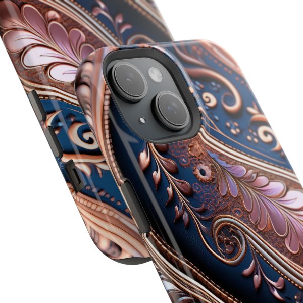 Blue Gold Paisley BRG7- Custom Magnetic Tough Case for iPhone - Dual Layer Protection with MagSafe® Compatibility - Matte or Glossy Finish - Image 81