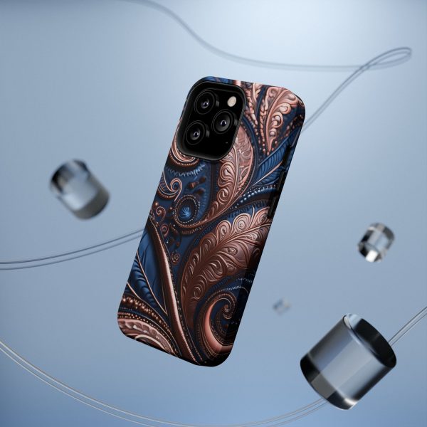 Blue Gold Paisley BRG2- Custom Magnetic Tough Case for iPhone - Dual Layer Protection with MagSafe® Compatibility - Matte or Glossy Finish - Image 70