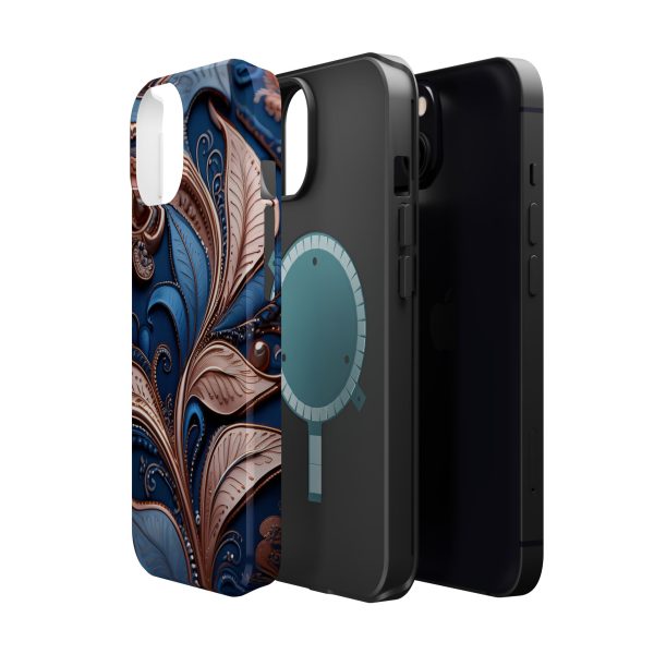 Blue Gold Paisley BRG1- Custom Magnetic Tough Case for iPhone - Dual Layer Protection with MagSafe® Compatibility - Matte or Glossy Finish - Image 42