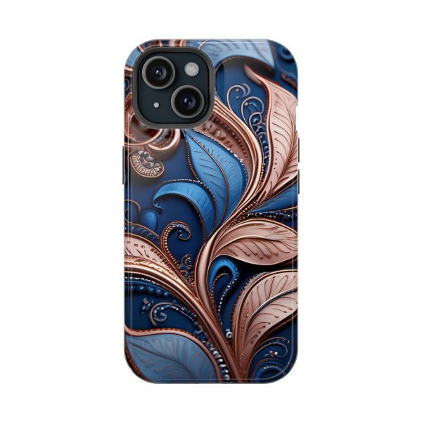 Blue Gold Paisley BRG1- Custom Magnetic Tough Case for iPhone - Dual Layer Protection with MagSafe® Compatibility - Matte or Glossy Finish - Image 81