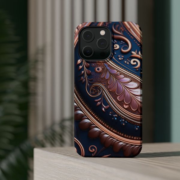 Blue Gold Paisley BRG7- Custom Magnetic Tough Case for iPhone - Dual Layer Protection with MagSafe® Compatibility - Matte or Glossy Finish - Image 39