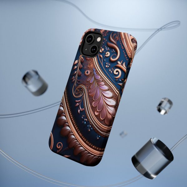 Blue Gold Paisley BRG7- Custom Magnetic Tough Case for iPhone - Dual Layer Protection with MagSafe® Compatibility - Matte or Glossy Finish - Image 30