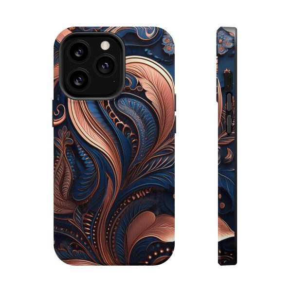 Blue Gold Paisley BRG8 - Custom Magnetic Tough Case for iPhone - Dual Layer Protection with MagSafe® Compatibility - Matte or Glossy Finish - Image 67