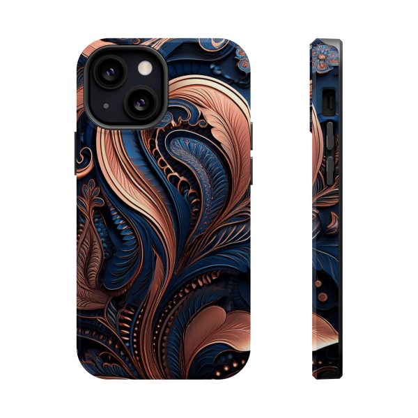 Blue Gold Paisley BRG8 - Custom Magnetic Tough Case for iPhone - Dual Layer Protection with MagSafe® Compatibility - Matte or Glossy Finish - Image 52