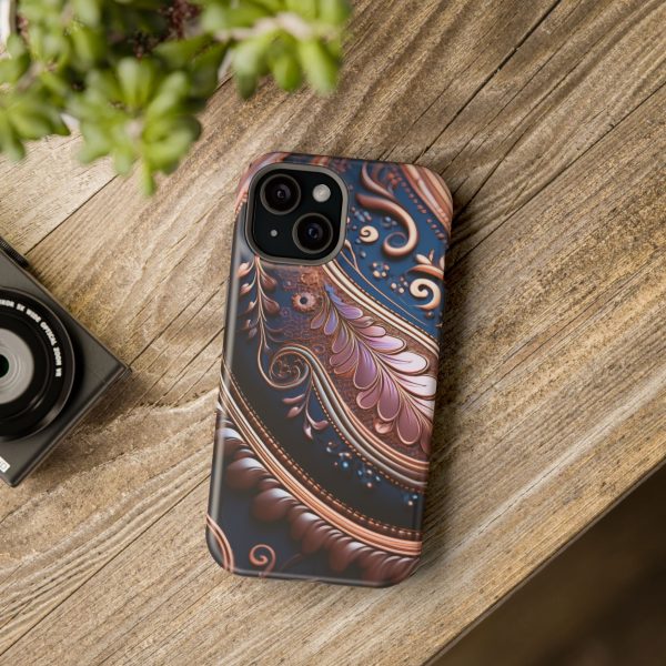 Blue Gold Paisley BRG7- Custom Magnetic Tough Case for iPhone - Dual Layer Protection with MagSafe® Compatibility - Matte or Glossy Finish - Image 90