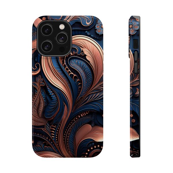 Blue Gold Paisley BRG8 - Custom Magnetic Tough Case for iPhone - Dual Layer Protection with MagSafe® Compatibility - Matte or Glossy Finish - Image 32