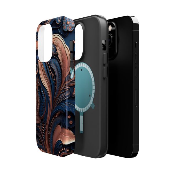 Blue Gold Paisley BRG8 - Custom Magnetic Tough Case for iPhone - Dual Layer Protection with MagSafe® Compatibility - Matte or Glossy Finish - Image 11