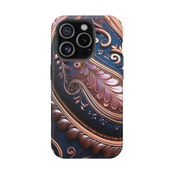 Blue Gold Paisley BRG7- Custom Magnetic Tough Case for iPhone - Dual Layer Protection with MagSafe® Compatibility - Matte or Glossy Finish - Image 97