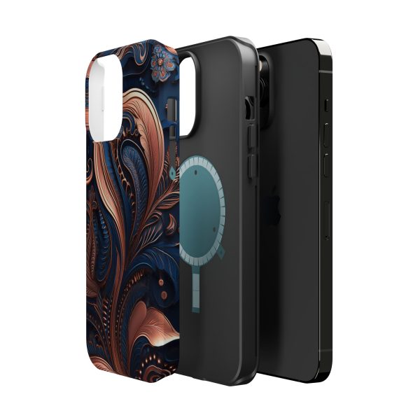 Blue Gold Paisley BRG8 - Custom Magnetic Tough Case for iPhone - Dual Layer Protection with MagSafe® Compatibility - Matte or Glossy Finish - Image 76