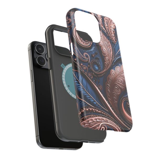 Blue Gold Paisley BRG2- Custom Magnetic Tough Case for iPhone - Dual Layer Protection with MagSafe® Compatibility - Matte or Glossy Finish - Image 118