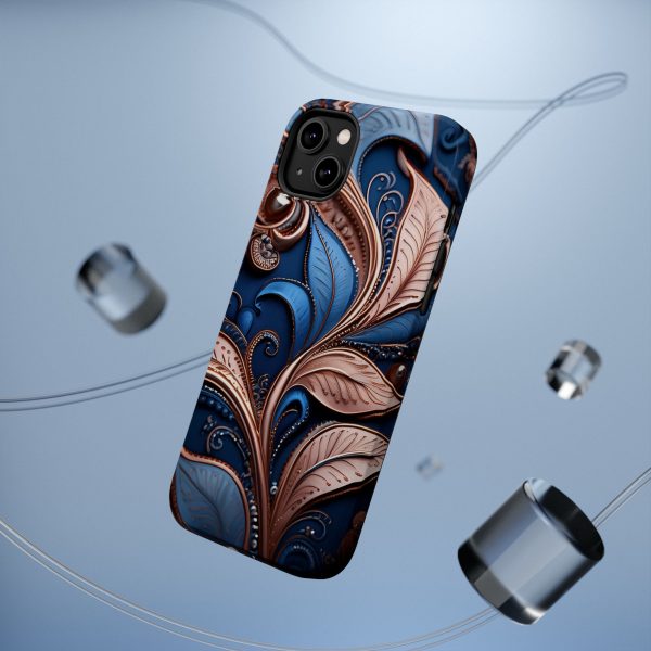 Blue Gold Paisley BRG1- Custom Magnetic Tough Case for iPhone - Dual Layer Protection with MagSafe® Compatibility - Matte or Glossy Finish - Image 25