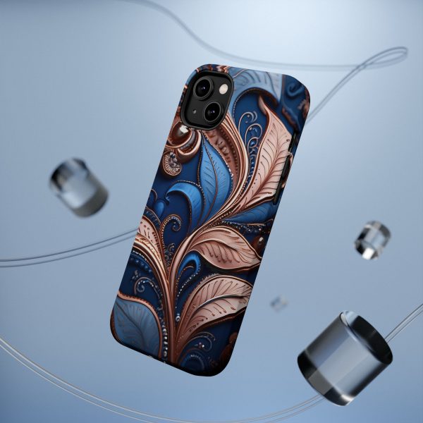 Blue Gold Paisley BRG1- Custom Magnetic Tough Case for iPhone - Dual Layer Protection with MagSafe® Compatibility - Matte or Glossy Finish - Image 30