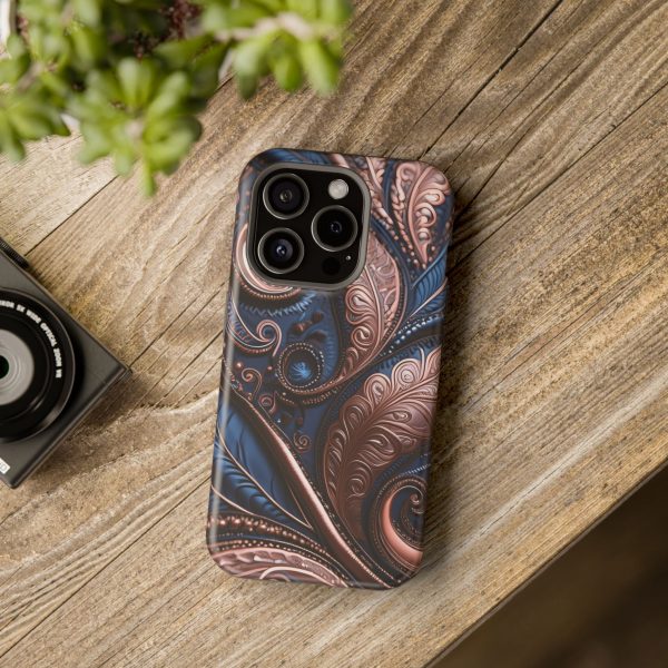 Blue Gold Paisley BRG2- Custom Magnetic Tough Case for iPhone - Dual Layer Protection with MagSafe® Compatibility - Matte or Glossy Finish - Image 100