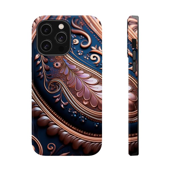 Blue Gold Paisley BRG7- Custom Magnetic Tough Case for iPhone - Dual Layer Protection with MagSafe® Compatibility - Matte or Glossy Finish - Image 31