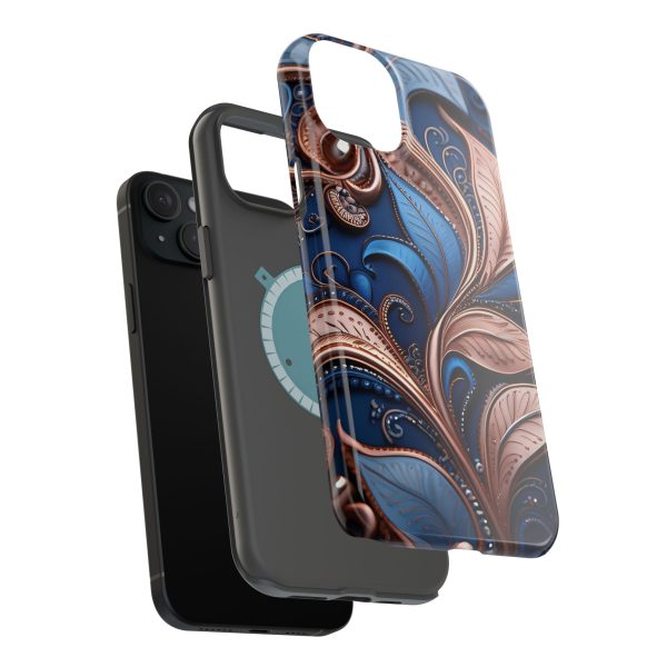 Blue Gold Paisley BRG1- Custom Magnetic Tough Case for iPhone - Dual Layer Protection with MagSafe® Compatibility - Matte or Glossy Finish - Image 102