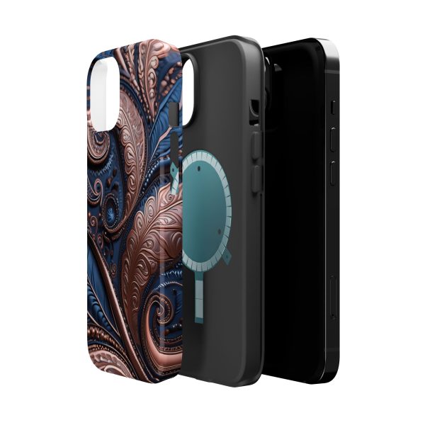 Blue Gold Paisley BRG2- Custom Magnetic Tough Case for iPhone - Dual Layer Protection with MagSafe® Compatibility - Matte or Glossy Finish - Image 2