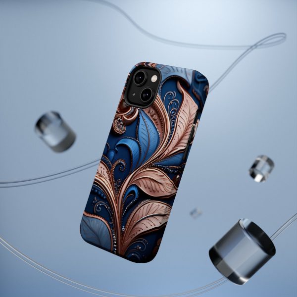 Blue Gold Paisley BRG1- Custom Magnetic Tough Case for iPhone - Dual Layer Protection with MagSafe® Compatibility - Matte or Glossy Finish - Image 5