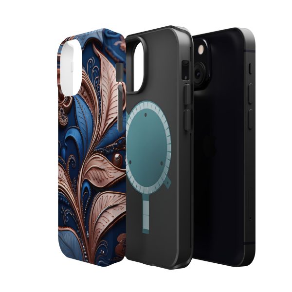 Blue Gold Paisley BRG1- Custom Magnetic Tough Case for iPhone - Dual Layer Protection with MagSafe® Compatibility - Matte or Glossy Finish - Image 57