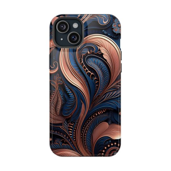 Blue Gold Paisley BRG8 - Custom Magnetic Tough Case for iPhone - Dual Layer Protection with MagSafe® Compatibility - Matte or Glossy Finish - Image 102