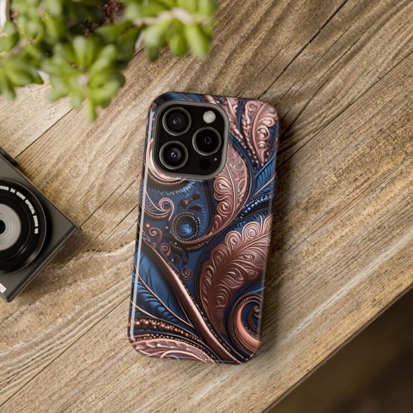 Blue Gold Paisley BRG2- Custom Magnetic Tough Case for iPhone - Dual Layer Protection with MagSafe® Compatibility - Matte or Glossy Finish - Image 95