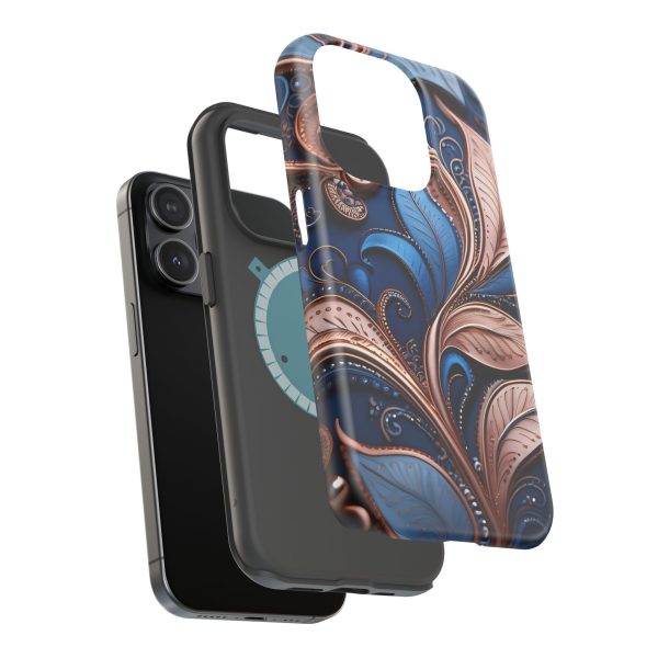 Blue Gold Paisley BRG1- Custom Magnetic Tough Case for iPhone - Dual Layer Protection with MagSafe® Compatibility - Matte or Glossy Finish - Image 97