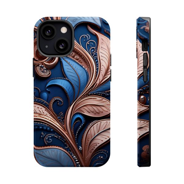 Blue Gold Paisley BRG1- Custom Magnetic Tough Case for iPhone - Dual Layer Protection with MagSafe® Compatibility - Matte or Glossy Finish - Image 51