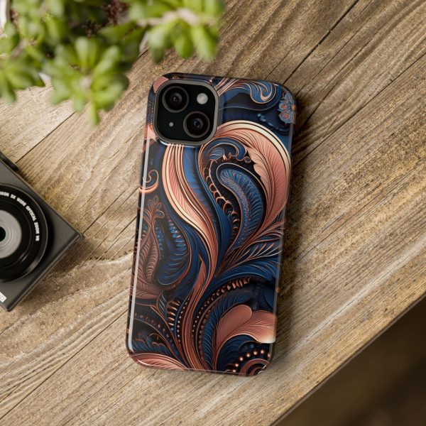 Blue Gold Paisley BRG8 - Custom Magnetic Tough Case for iPhone - Dual Layer Protection with MagSafe® Compatibility - Matte or Glossy Finish - Image 105