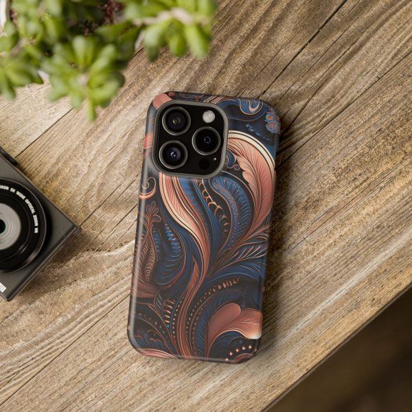 Blue Gold Paisley BRG8 - Custom Magnetic Tough Case for iPhone - Dual Layer Protection with MagSafe® Compatibility - Matte or Glossy Finish - Image 100