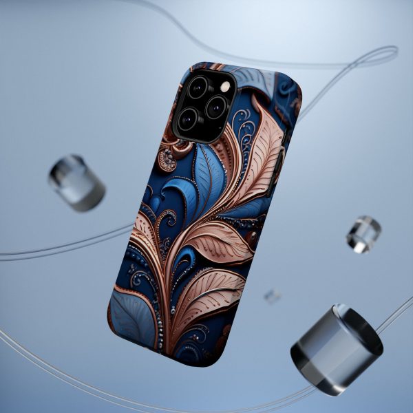 Blue Gold Paisley BRG1- Custom Magnetic Tough Case for iPhone - Dual Layer Protection with MagSafe® Compatibility - Matte or Glossy Finish - Image 35