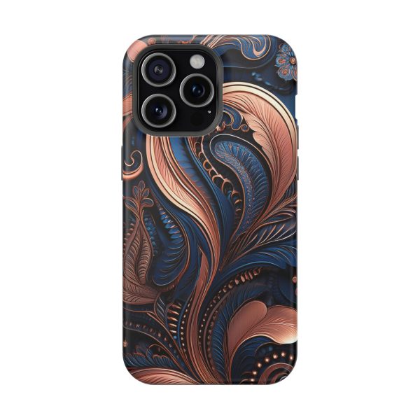 Blue Gold Paisley BRG8 - Custom Magnetic Tough Case for iPhone - Dual Layer Protection with MagSafe® Compatibility - Matte or Glossy Finish - Image 117