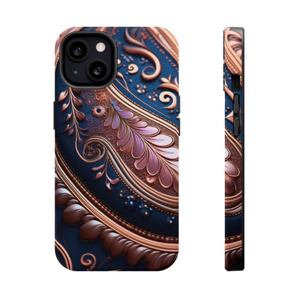 Blue Gold Paisley BRG7- Custom Magnetic Tough Case for iPhone - Dual Layer Protection with MagSafe® Compatibility - Matte or Glossy Finish - Image 46