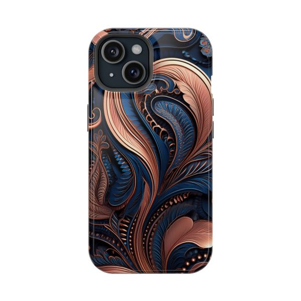 Blue Gold Paisley BRG8 - Custom Magnetic Tough Case for iPhone - Dual Layer Protection with MagSafe® Compatibility - Matte or Glossy Finish - Image 82