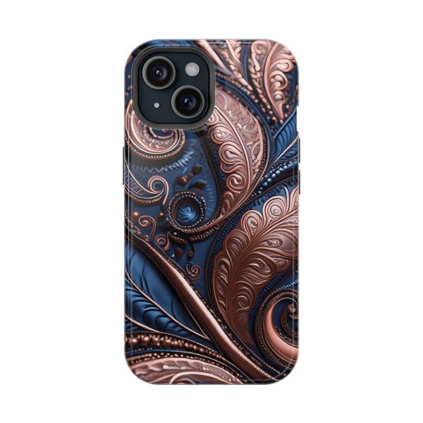 Blue Gold Paisley BRG2- Custom Magnetic Tough Case for iPhone - Dual Layer Protection with MagSafe® Compatibility - Matte or Glossy Finish - Image 82