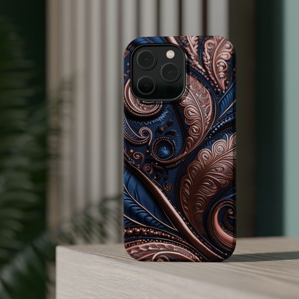 Blue Gold Paisley BRG2- Custom Magnetic Tough Case for iPhone - Dual Layer Protection with MagSafe® Compatibility - Matte or Glossy Finish - Image 34