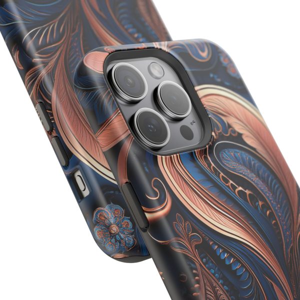 Blue Gold Paisley BRG8 - Custom Magnetic Tough Case for iPhone - Dual Layer Protection with MagSafe® Compatibility - Matte or Glossy Finish - Image 118