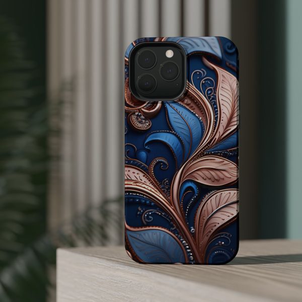 Blue Gold Paisley BRG1- Custom Magnetic Tough Case for iPhone - Dual Layer Protection with MagSafe® Compatibility - Matte or Glossy Finish - Image 79