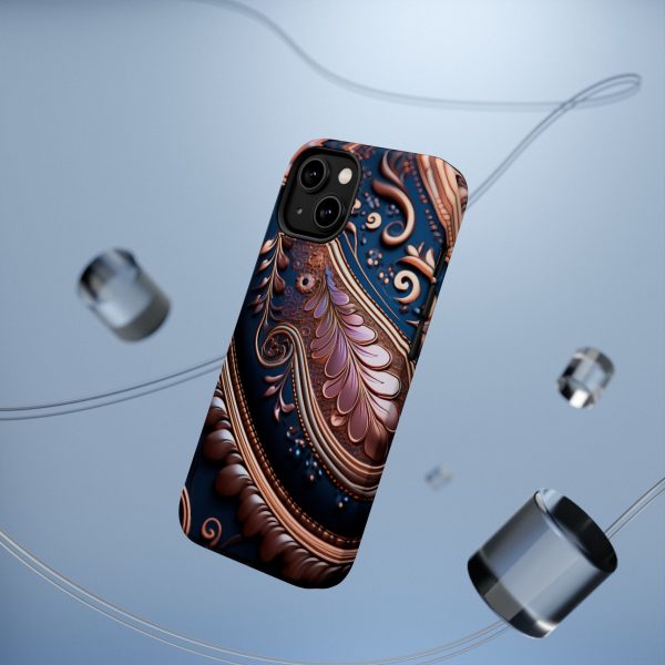 Blue Gold Paisley BRG7- Custom Magnetic Tough Case for iPhone - Dual Layer Protection with MagSafe® Compatibility - Matte or Glossy Finish - Image 5