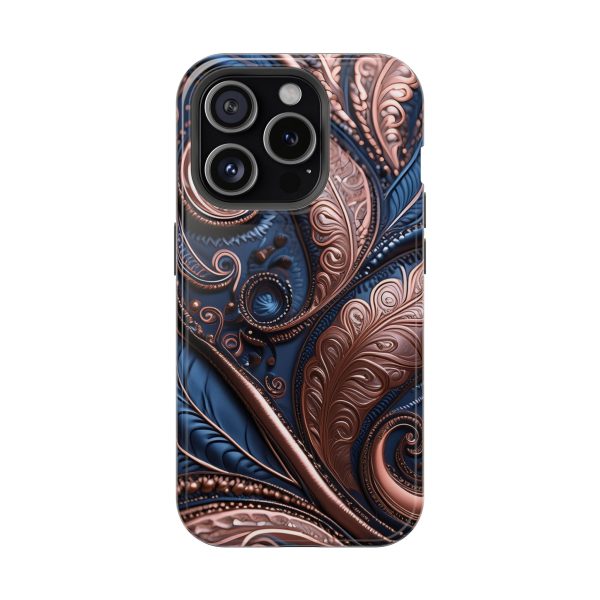 Blue Gold Paisley BRG2- Custom Magnetic Tough Case for iPhone - Dual Layer Protection with MagSafe® Compatibility - Matte or Glossy Finish - Image 92